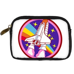 Badge Patch Pink Rainbow Rocket Digital Camera Leather Case by Sarkoni