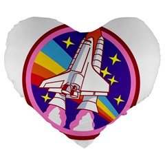 Badge Patch Pink Rainbow Rocket Large 19  Premium Heart Shape Cushions by Sarkoni