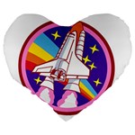 Badge Patch Pink Rainbow Rocket Large 19  Premium Flano Heart Shape Cushions Back