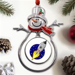 Rocket Ship Launch Vehicle Moon Metal Snowman Ornament Front