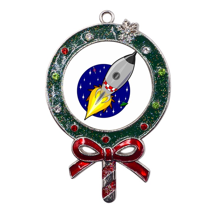 Rocket Ship Launch Vehicle Moon Metal X Mas Lollipop with Crystal Ornament