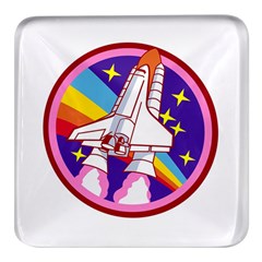 Badge Patch Pink Rainbow Rocket Square Glass Fridge Magnet (4 Pack) by Sarkoni