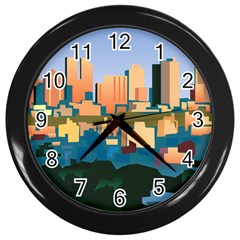 City Buildings Urban Dawn Wall Clock (black) by Sarkoni