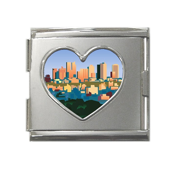 City Buildings Urban Dawn Mega Link Heart Italian Charm (18mm)