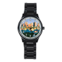 City Buildings Urban Dawn Stainless Steel Round Watch by Sarkoni