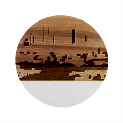 City Buildings Urban Dawn Marble Wood Coaster (round) by Sarkoni