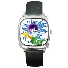 Mermaid Fantasy Undersea Merman Square Metal Watch