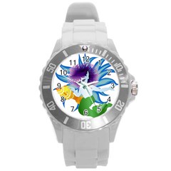 Mermaid Fantasy Undersea Merman Round Plastic Sport Watch (L)