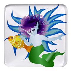 Mermaid Fantasy Undersea Merman Square Glass Fridge Magnet (4 pack)