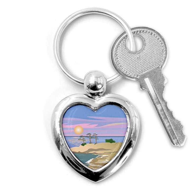 Vacation Island Sunset Sunrise Key Chain (Heart)