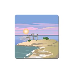 Vacation Island Sunset Sunrise Square Magnet by Sarkoni