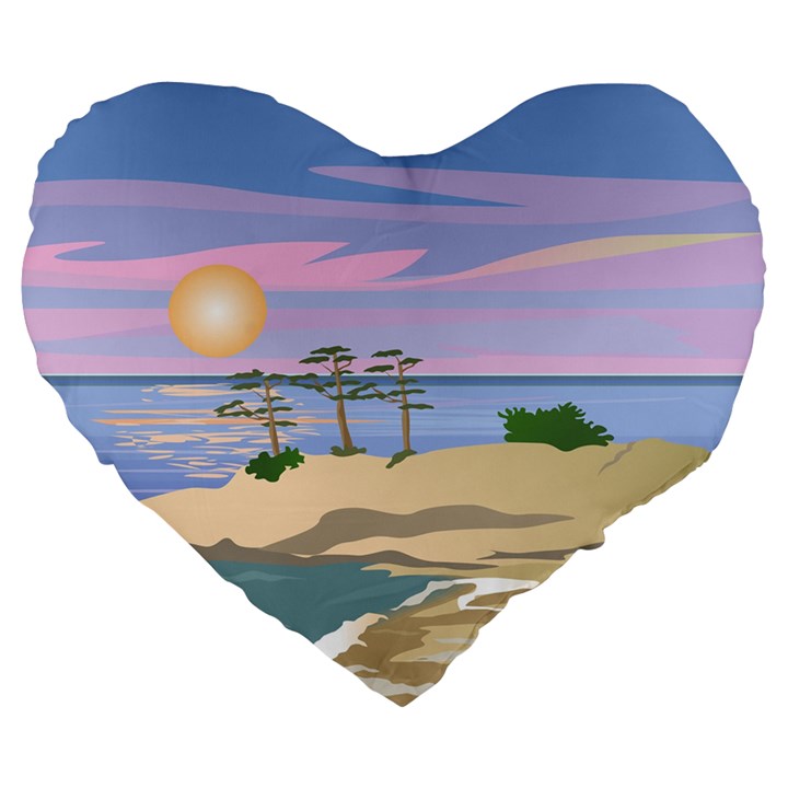 Vacation Island Sunset Sunrise Large 19  Premium Heart Shape Cushions