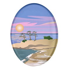 Vacation Island Sunset Sunrise Oval Glass Fridge Magnet (4 Pack) by Sarkoni