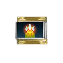 Rocket Take Off Missiles Cosmos Gold Trim Italian Charm (9mm) by Sarkoni