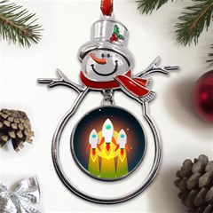 Rocket Take Off Missiles Cosmos Metal Snowman Ornament by Sarkoni