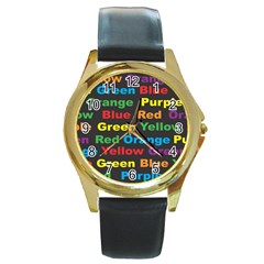 Red Yellow Blue Green Purple Round Gold Metal Watch