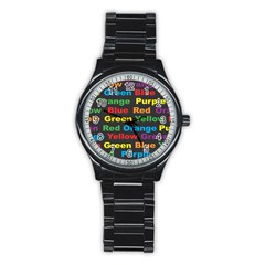 Red Yellow Blue Green Purple Stainless Steel Round Watch by Sarkoni