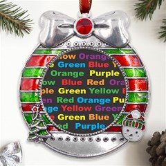 Red Yellow Blue Green Purple Metal X mas Ribbon With Red Crystal Round Ornament by Sarkoni