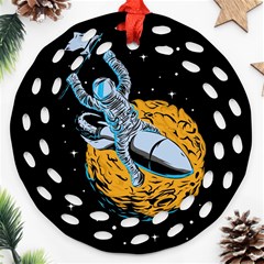 Astronaut Planet Space Science Round Filigree Ornament (two Sides) by Sarkoni