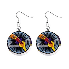 Rocket Space Clipart Illustrator Mini Button Earrings by Sarkoni