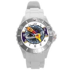 Rocket Space Clipart Illustrator Round Plastic Sport Watch (l) by Sarkoni