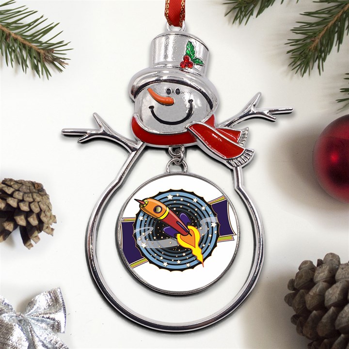 Rocket Space Clipart Illustrator Metal Snowman Ornament