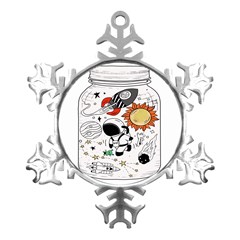 Astronaut Drawing Planet Metal Small Snowflake Ornament