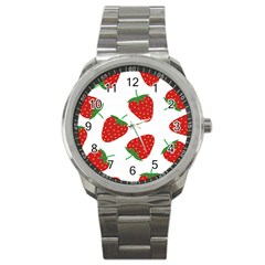 Seamless Pattern Fresh Strawberry Sport Metal Watch by Sarkoni