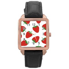 Seamless Pattern Fresh Strawberry Rose Gold Leather Watch  by Sarkoni