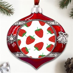 Seamless Pattern Fresh Strawberry Metal Snowflake And Bell Red Ornament by Sarkoni