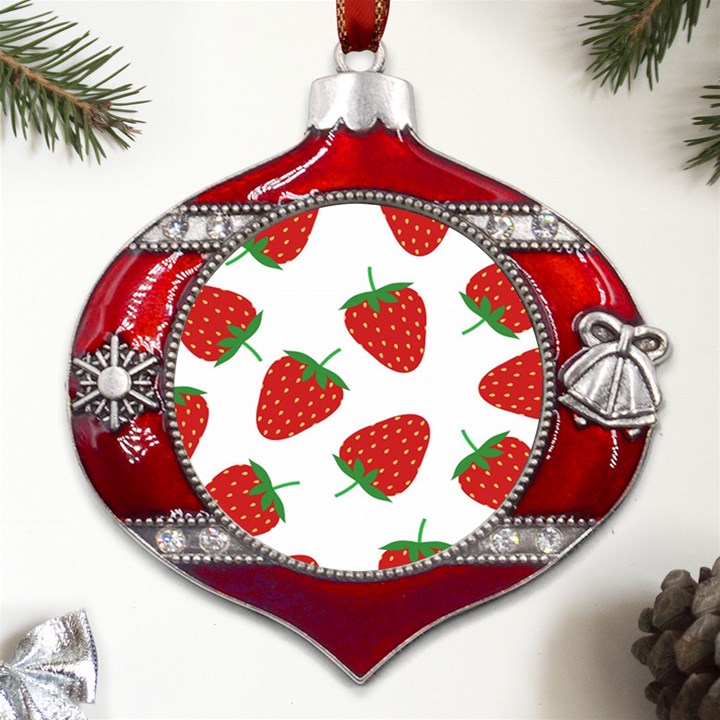 Seamless Pattern Fresh Strawberry Metal Snowflake And Bell Red Ornament