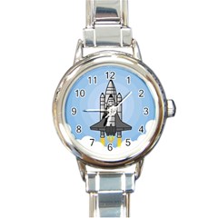 Rocket Shuttle Spaceship Science Round Italian Charm Watch