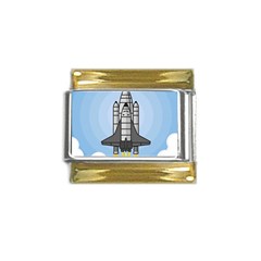 Rocket Shuttle Spaceship Science Gold Trim Italian Charm (9mm)