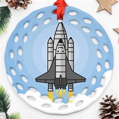 Rocket Shuttle Spaceship Science Round Filigree Ornament (Two Sides)