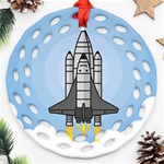 Rocket Shuttle Spaceship Science Round Filigree Ornament (Two Sides) Front