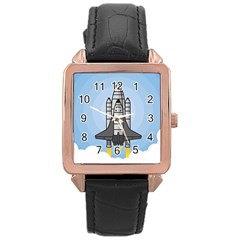 Rocket Shuttle Spaceship Science Rose Gold Leather Watch  by Sarkoni