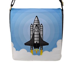 Rocket Shuttle Spaceship Science Flap Closure Messenger Bag (L)