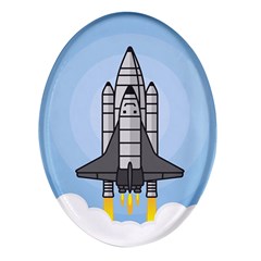 Rocket Shuttle Spaceship Science Oval Glass Fridge Magnet (4 pack)