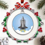 Rocket Shuttle Spaceship Science Metal X mas Wreath Ribbon Ornament Front