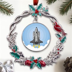 Rocket Shuttle Spaceship Science Metal X mas Wreath Holly leaf Ornament