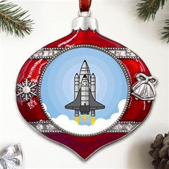 Rocket Shuttle Spaceship Science Metal Snowflake And Bell Red Ornament