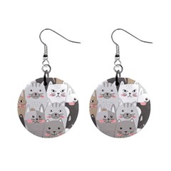 Cute Cats Seamless Pattern Mini Button Earrings by Sarkoni