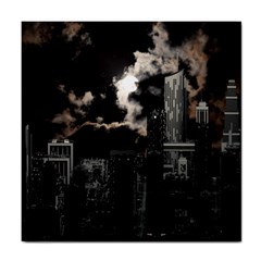 City Night Moon Skyline Skyscraper Tile Coaster by Grandong