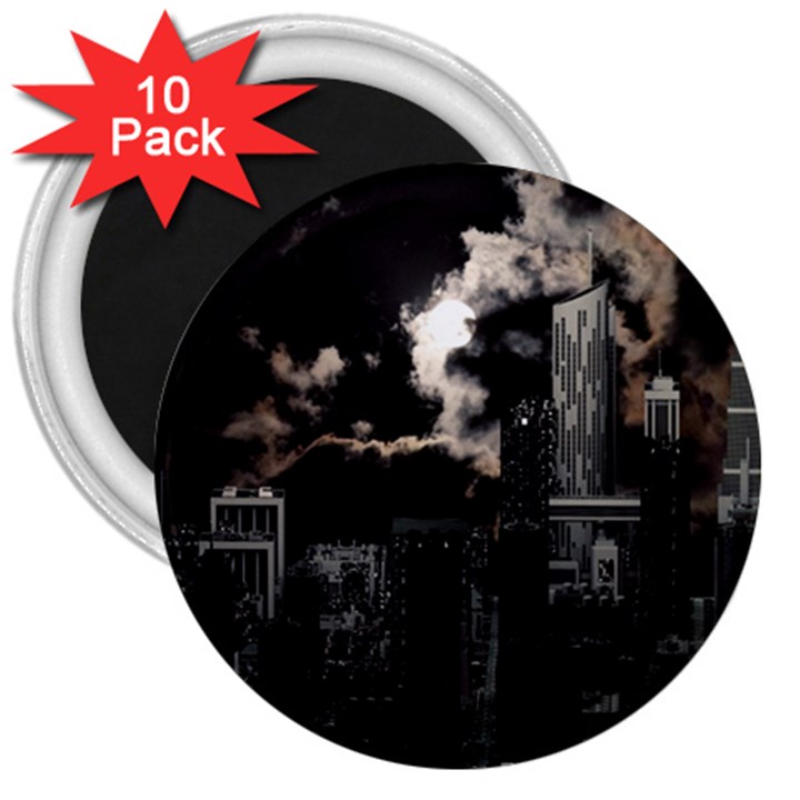 City Night Moon Skyline Skyscraper 3  Magnets (10 pack) 