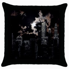 City Night Moon Skyline Skyscraper Throw Pillow Case (black) by Grandong