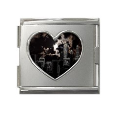 City Night Moon Skyline Skyscraper Mega Link Heart Italian Charm (18mm) by Grandong