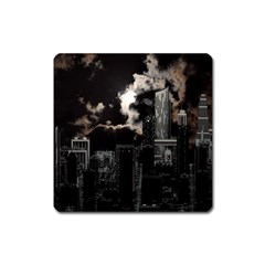 City Night Moon Skyline Skyscraper Square Magnet by Grandong