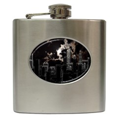 City Night Moon Skyline Skyscraper Hip Flask (6 Oz) by Grandong