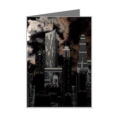 City Night Moon Skyline Skyscraper Mini Greeting Card by Grandong