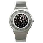 City Night Moon Skyline Skyscraper Stainless Steel Watch Front